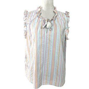 Vineyard Vines Women's Neon Rosa HARBOR Ruffle Popover Tank Top, Size XLarge